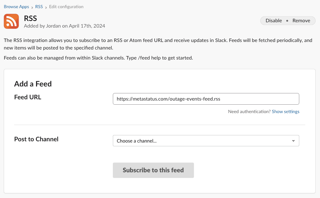 Adding a Meta Status (Facebook outage) bot to your Slack Workspace