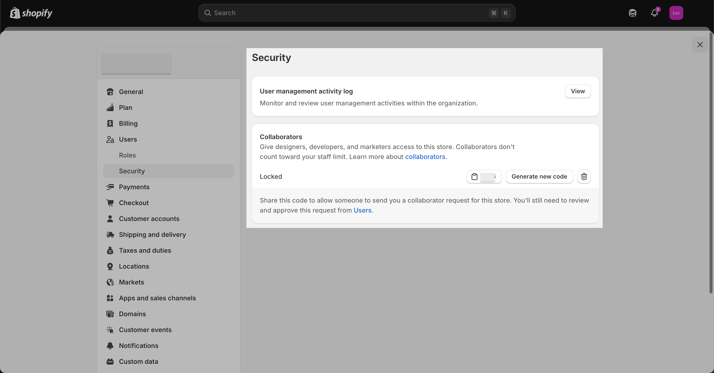 How to get collaborator code Shopify