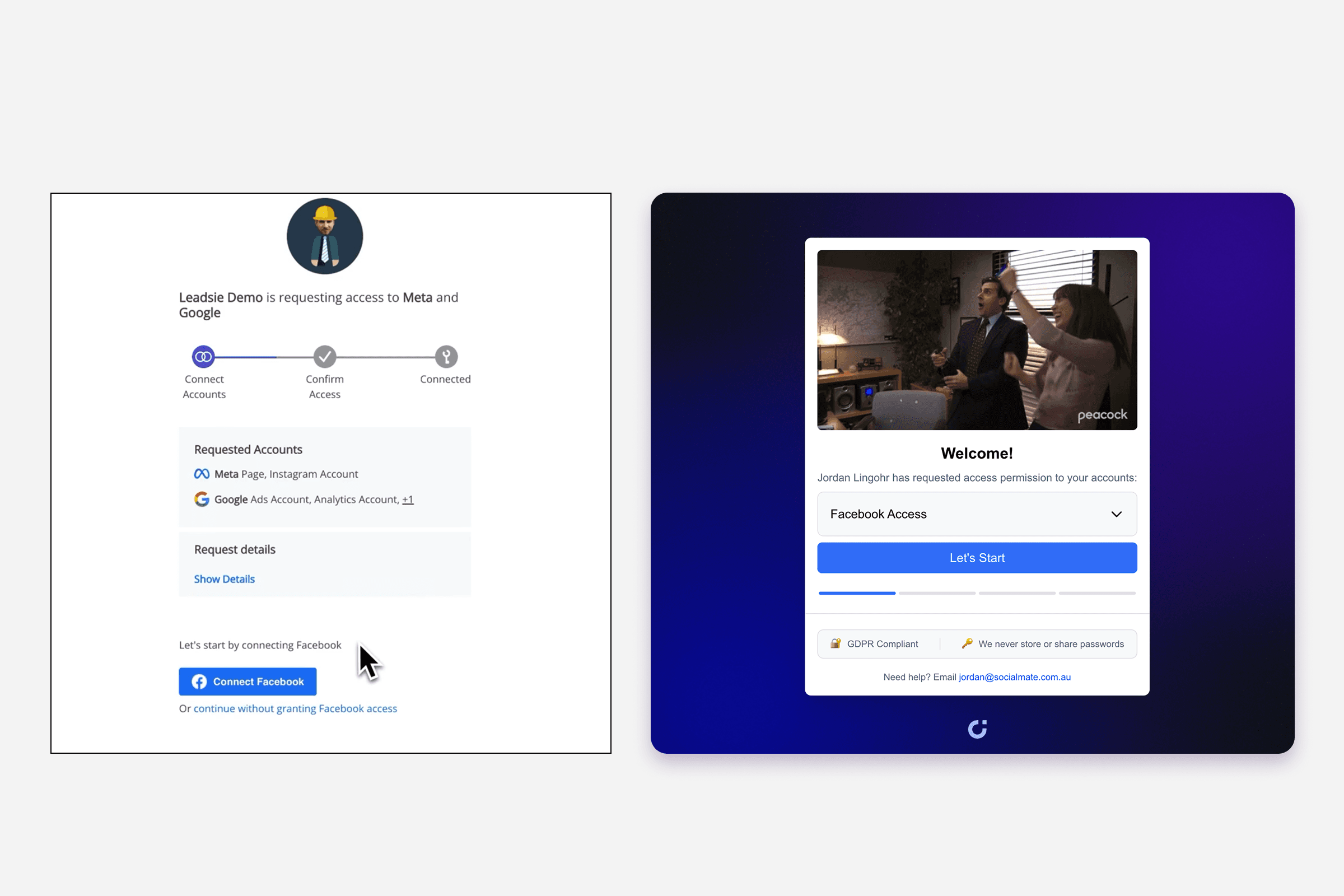 Leadsie vs ClientInvite: Client Onboarding Screen